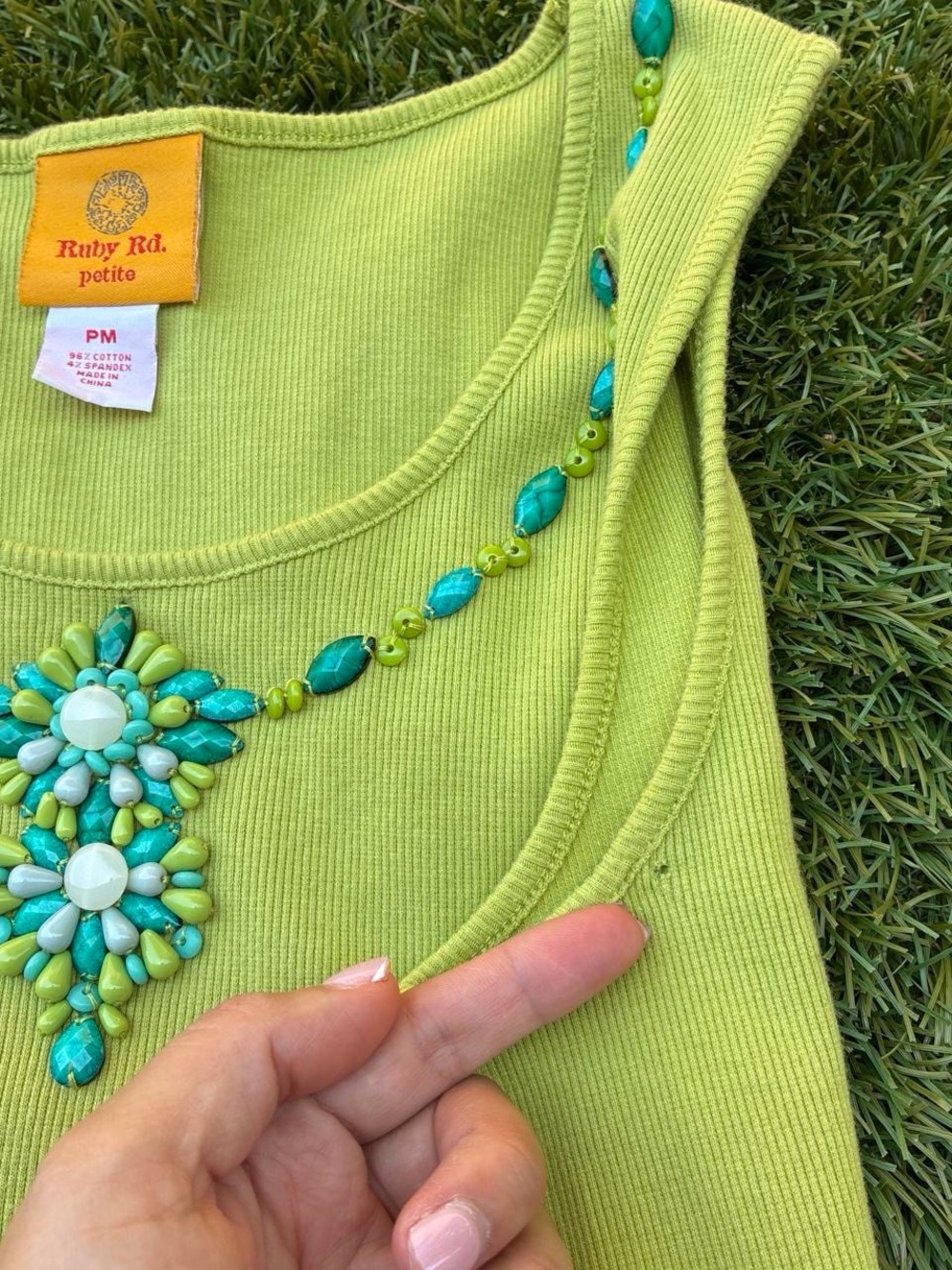 Ruby Rd. Lime Green Embellished Tank Top - Picture 3 of 4